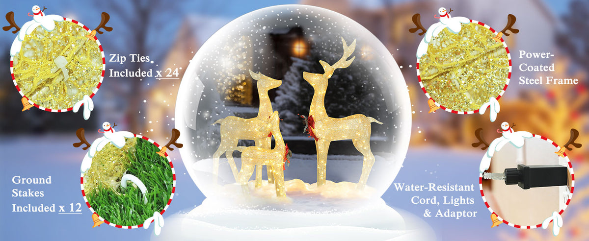 VEIKOUS Lighted Reindeer Family 3-Piece Set, Outdoor Christmas Deer Lights for Yard Decoration