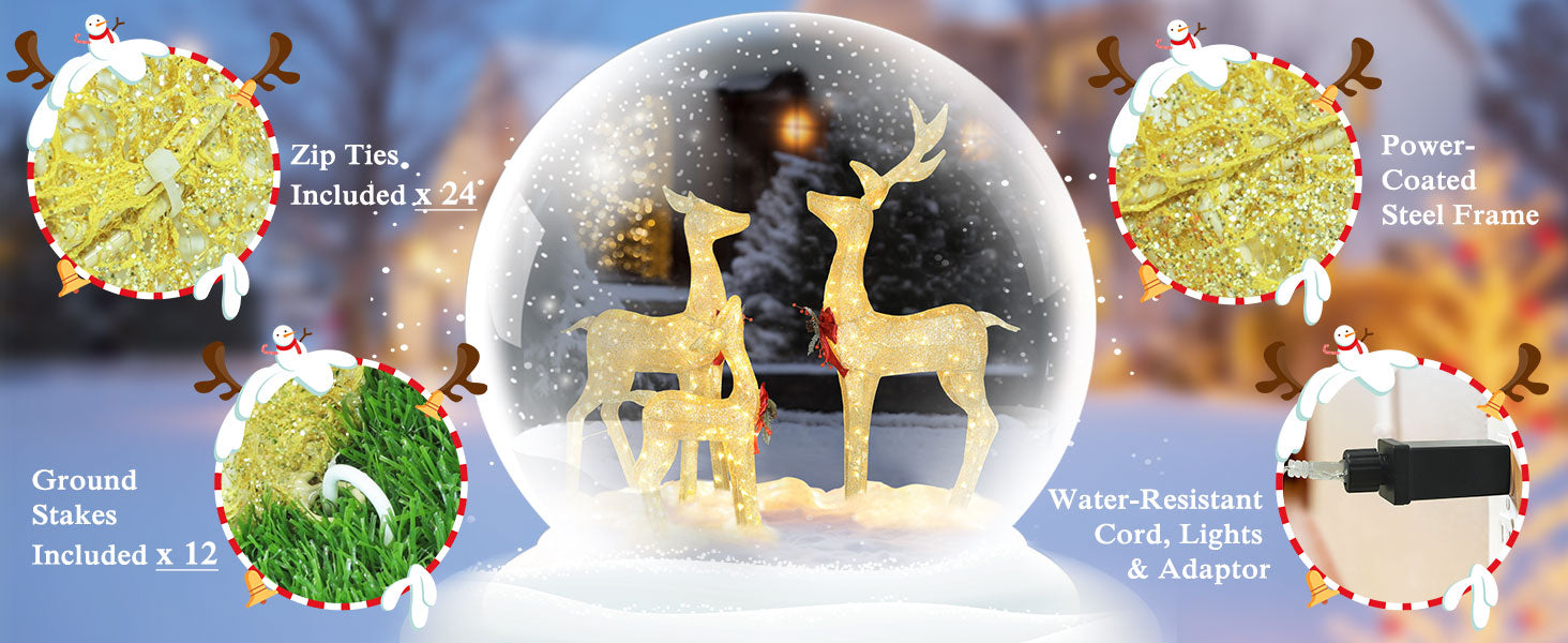 Xmas deer lights 3 pcs