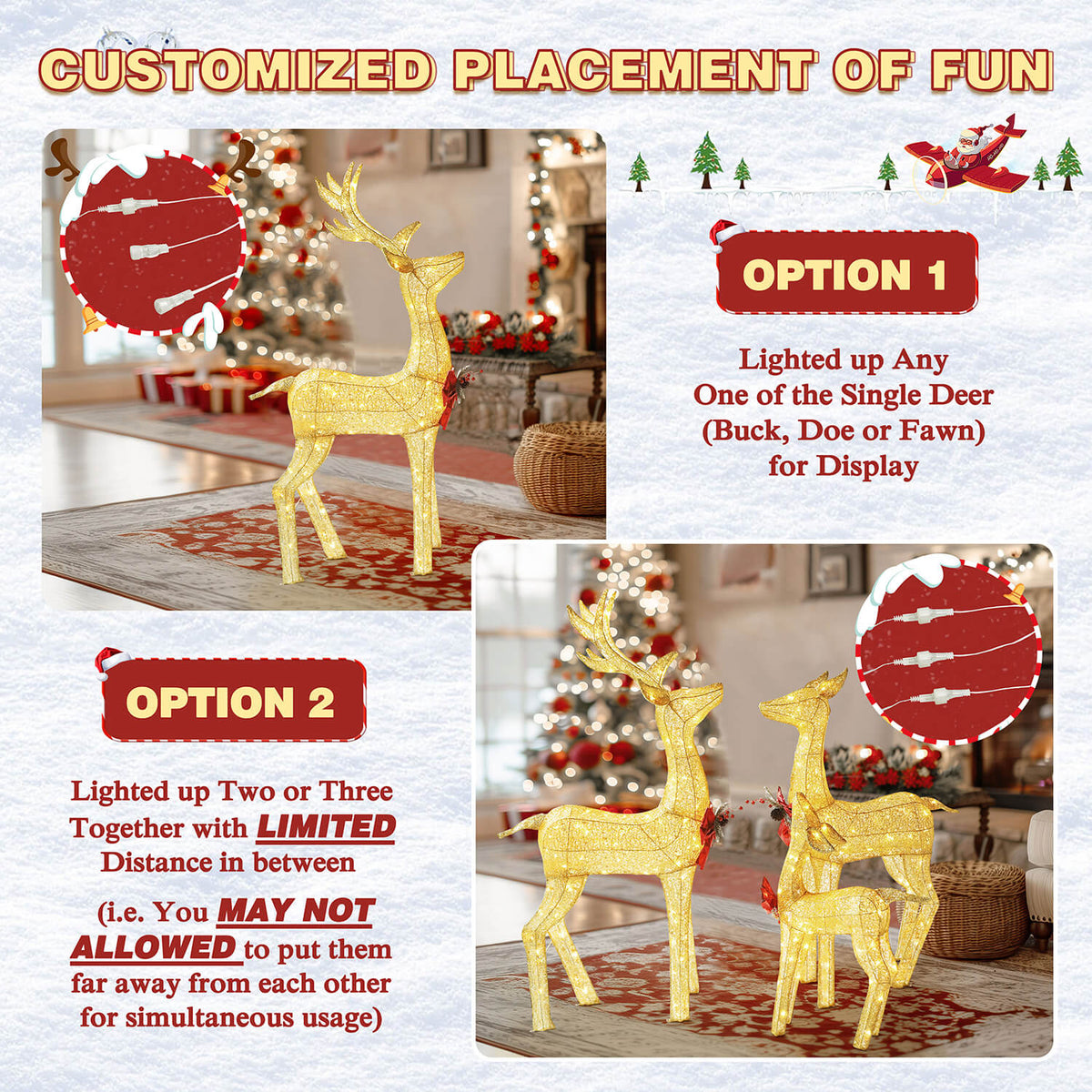 VEIKOUS Christmas Deer Lights 3-Piece, Lighted Christmas Reindeer Family for Outdoor Decoration