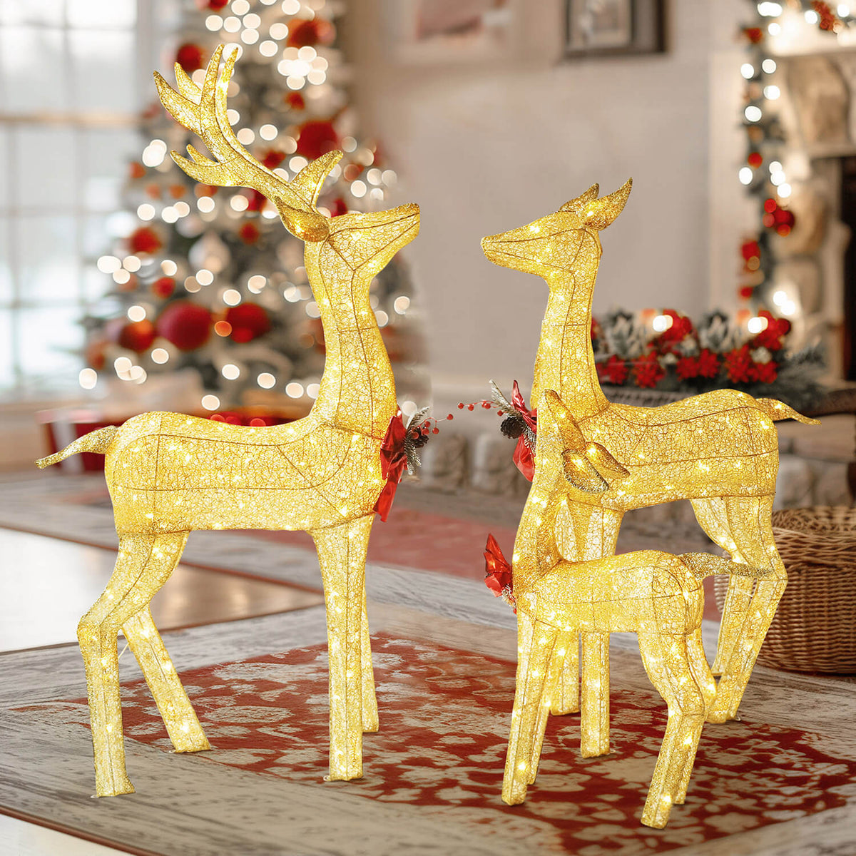 xmas deer lights, gold