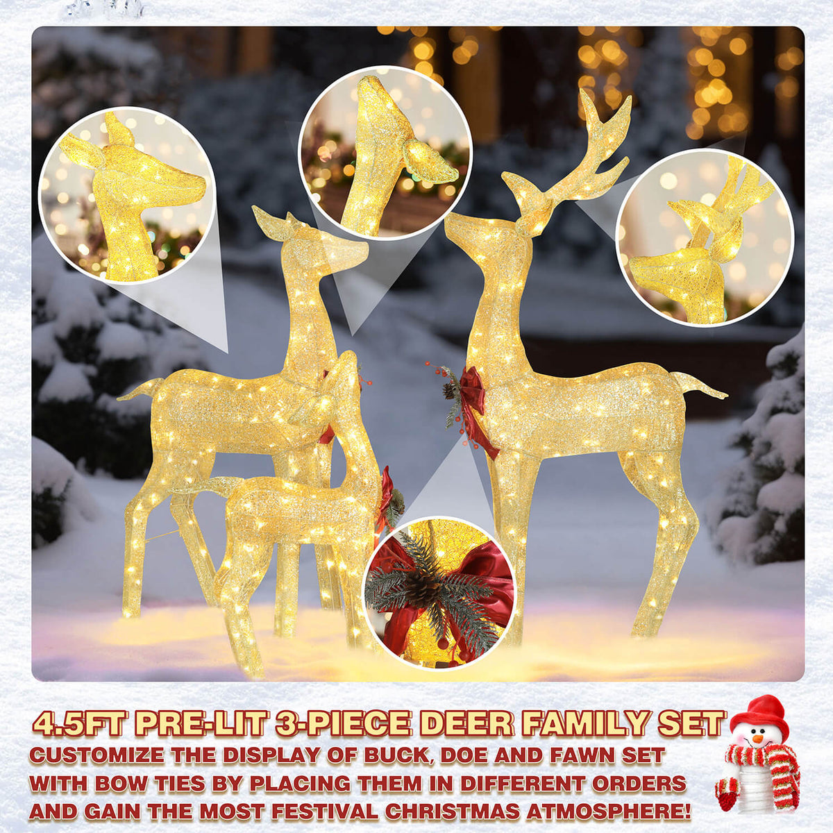 Christmas Deer Lights, gold