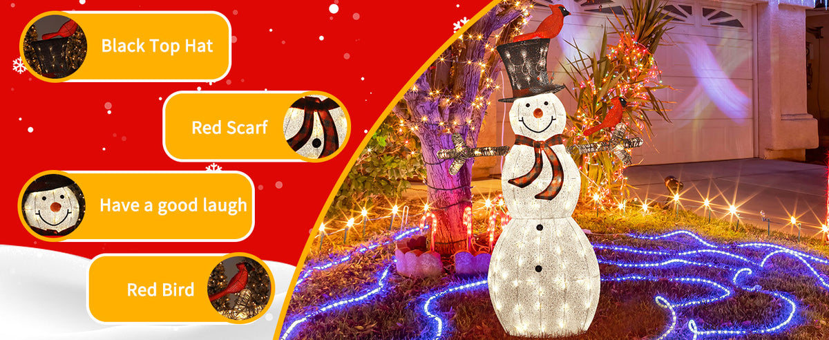 VEIKOUS Outdoor Snowman with Lights, Lighted Snowman Yard Decoration Christmas Holiday Decor