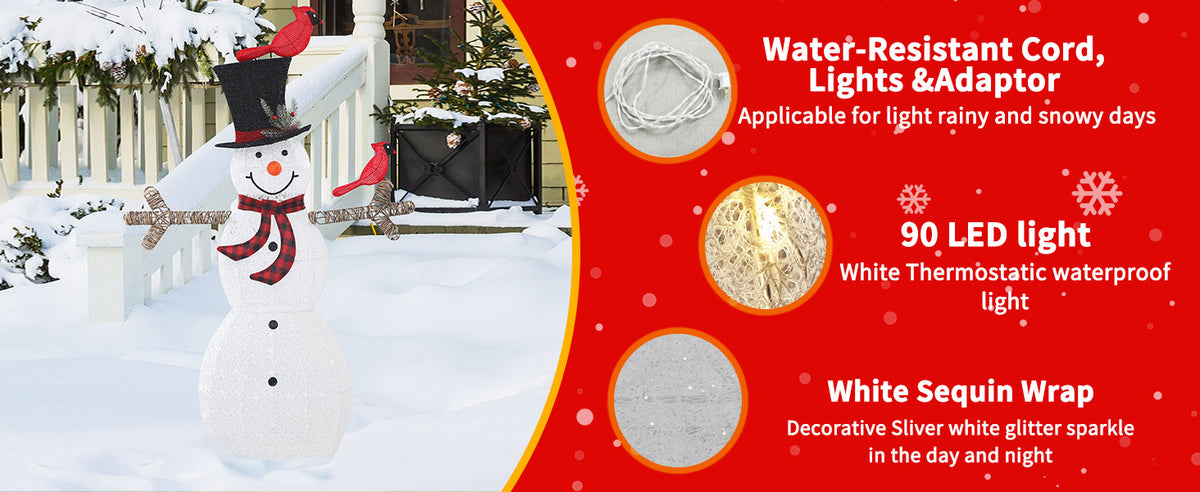 VEIKOUS Outdoor Snowman with Lights, Lighted Snowman Yard Decoration Christmas Holiday Decor