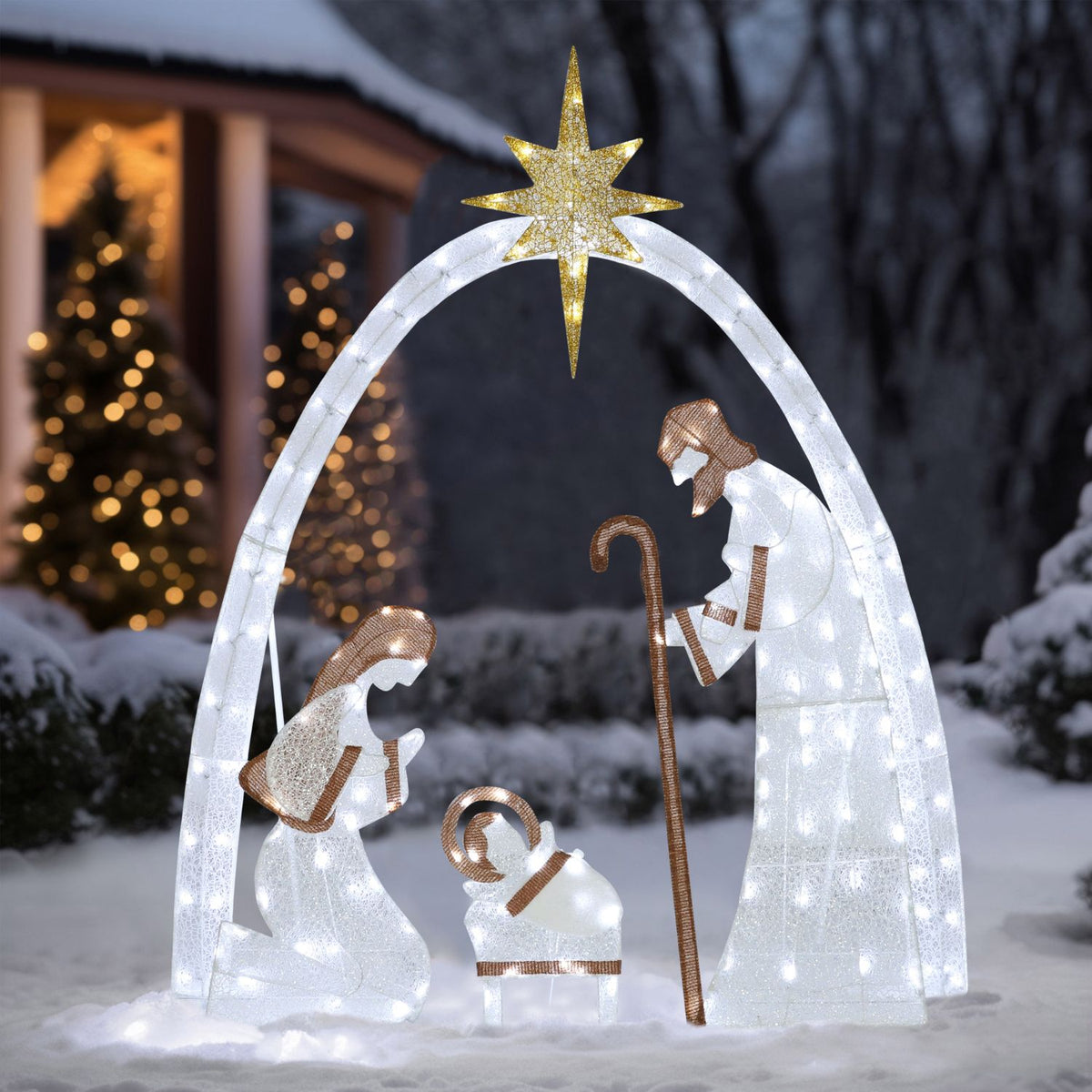 Lighted Outdoor Nativity Scene, White