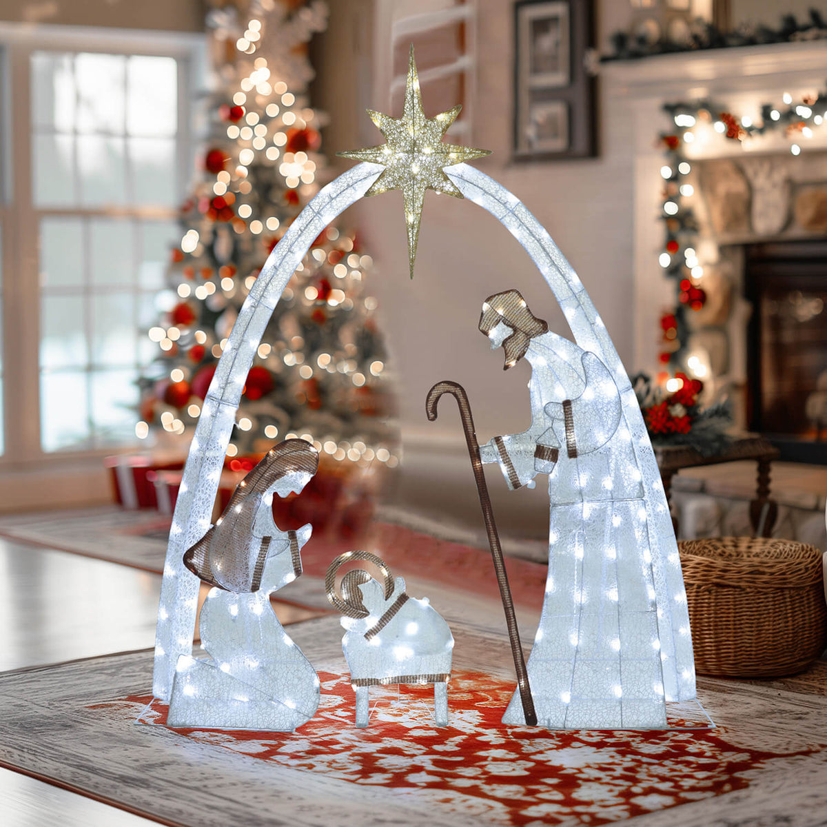 Lighted Nativity Scene, White