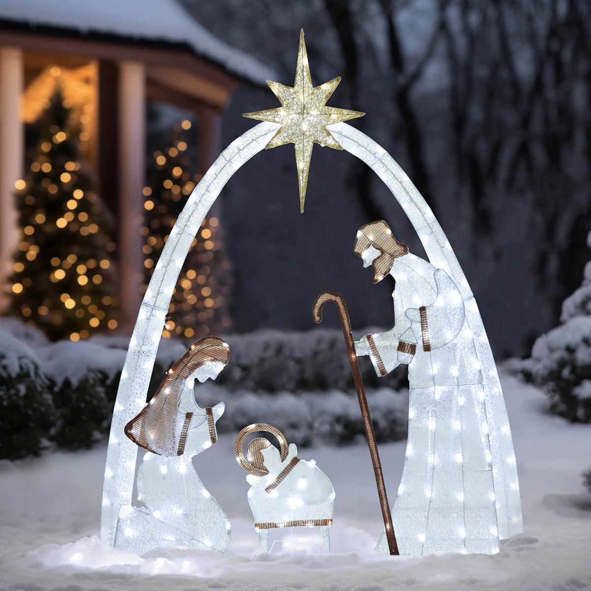 Lighted Outdoor Nativity Scene, White