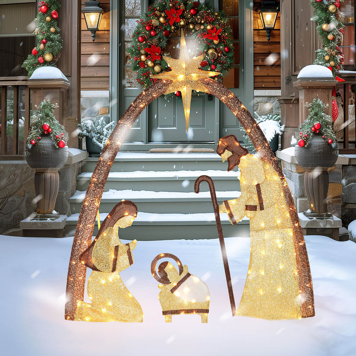 Led Nativity Scene, Gold