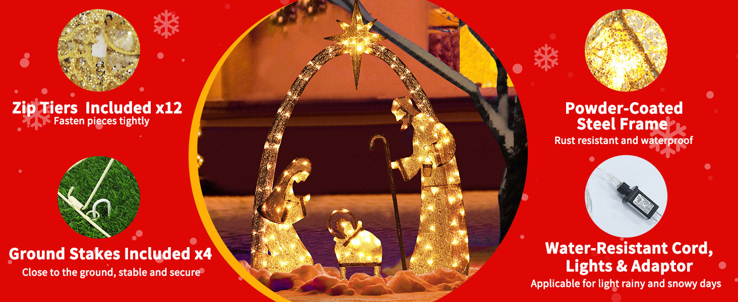 VEIKOUS Outdoor Lighted Nativity Scene