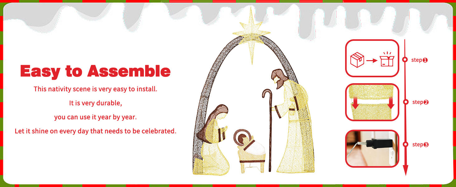 Christmas nativity scene with lights