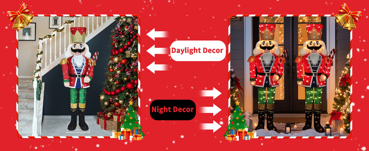 VEIKOUS Outdoor Nutcracker Decoration, 5FT Christmas Nutcracker with Lights and Ground Stake