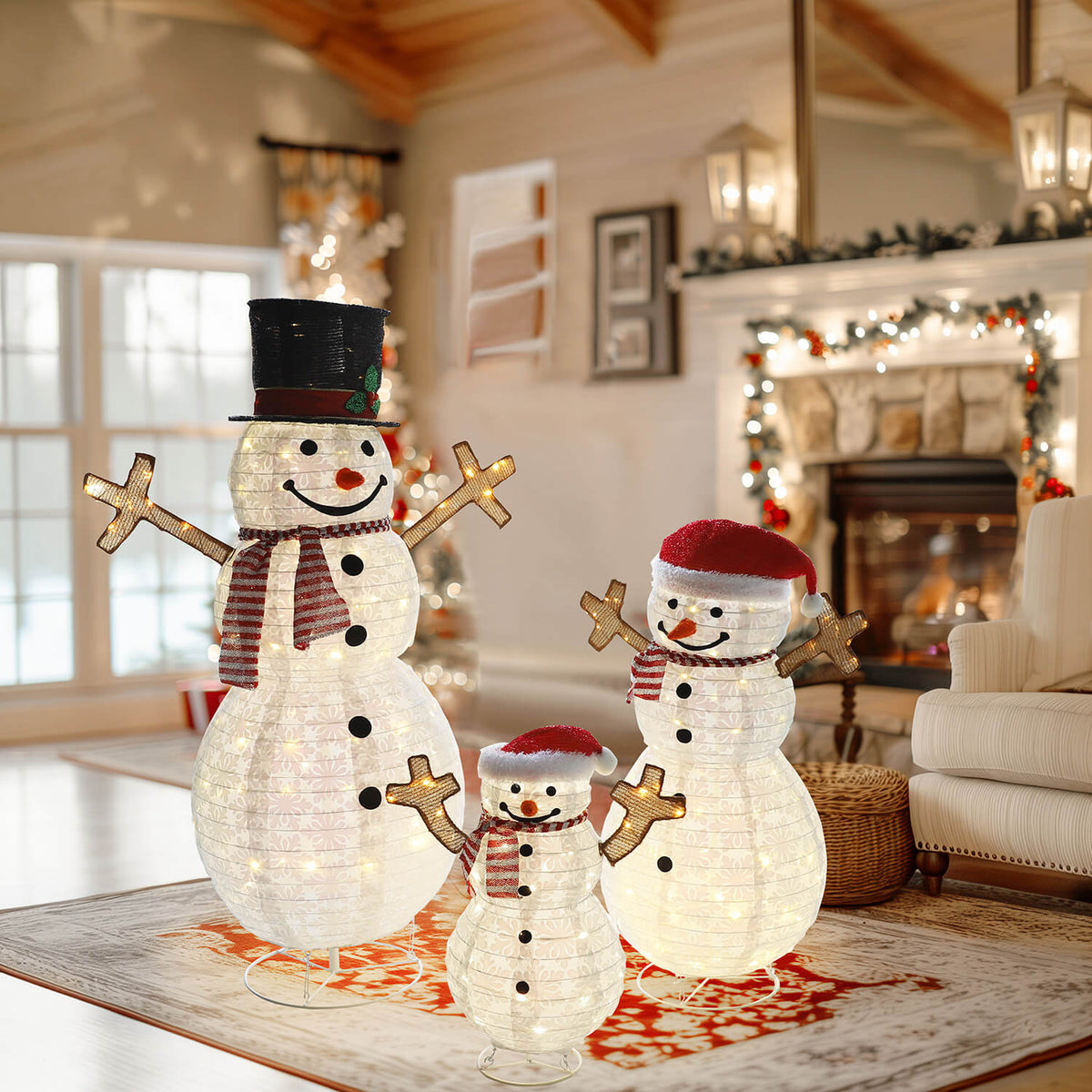 Veikous Outdoor Lighted Snowman, Snowman Family for Yard, 3-Piece Snowman Christmas Decor with LED Lights, Ground Stakes