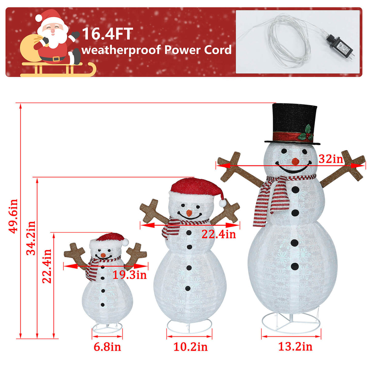 Veikous Outdoor Lighted Snowman, Snowman Family for Yard, 3-Piece Snowman Christmas Decor with LED Lights, Ground Stakes