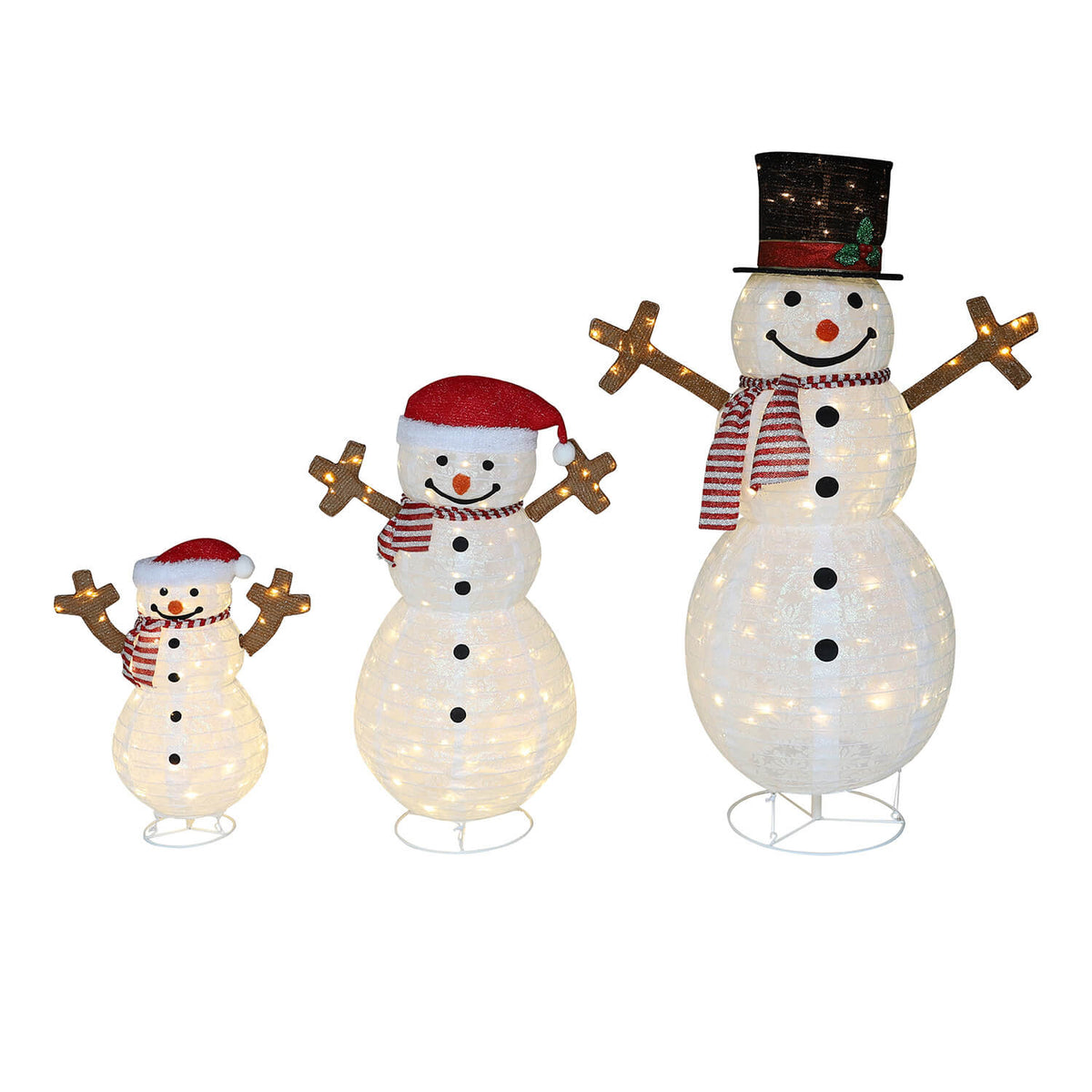 Veikous Outdoor Lighted Snowman Family for Yard, 3-Piece Snowman Set Christmas Decor with LED Lights, Ground Stakes