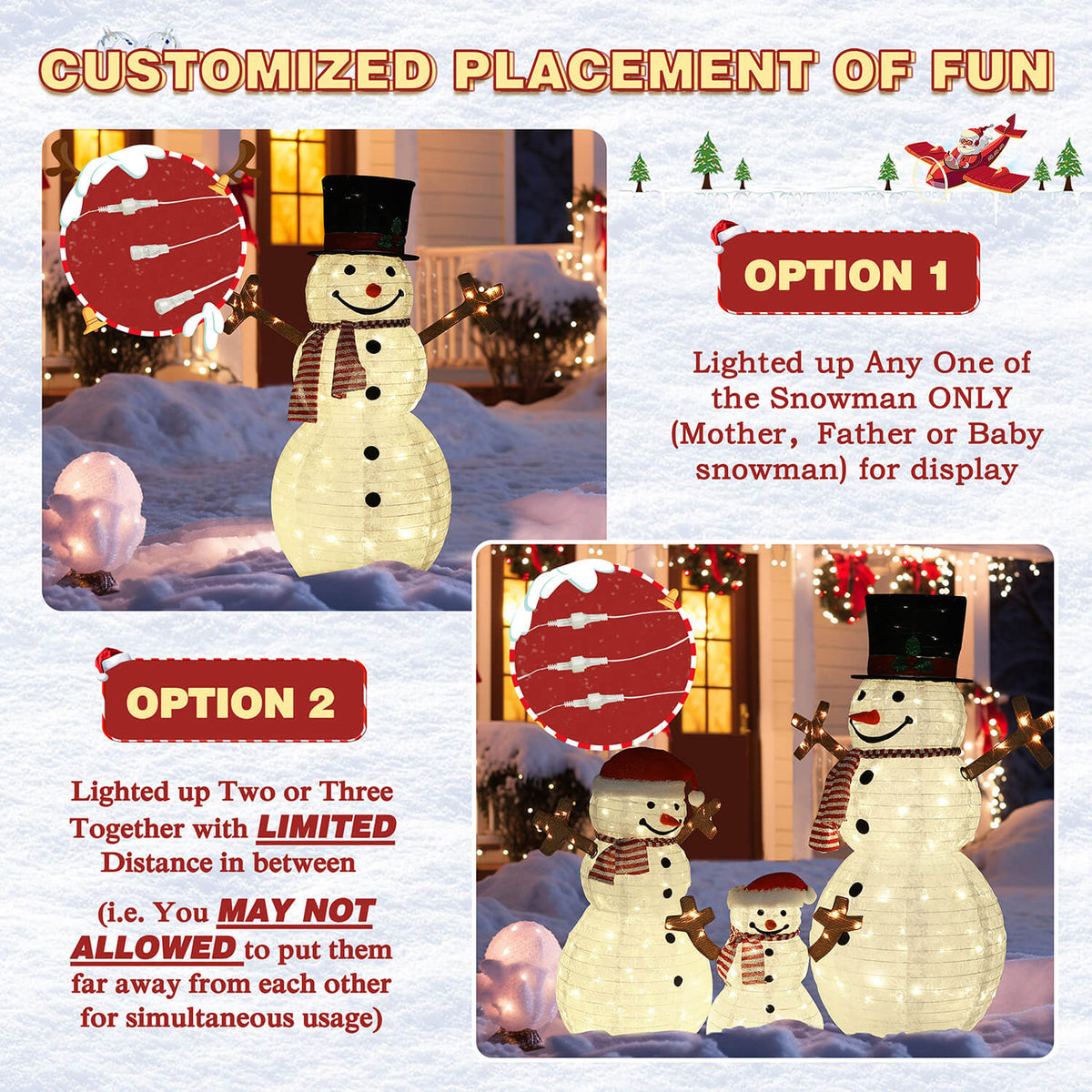 Veikous Outdoor Lighted Snowman, Snowman Family for Yard, 3-Piece Snowman Christmas Decor with LED Lights, Ground Stakes