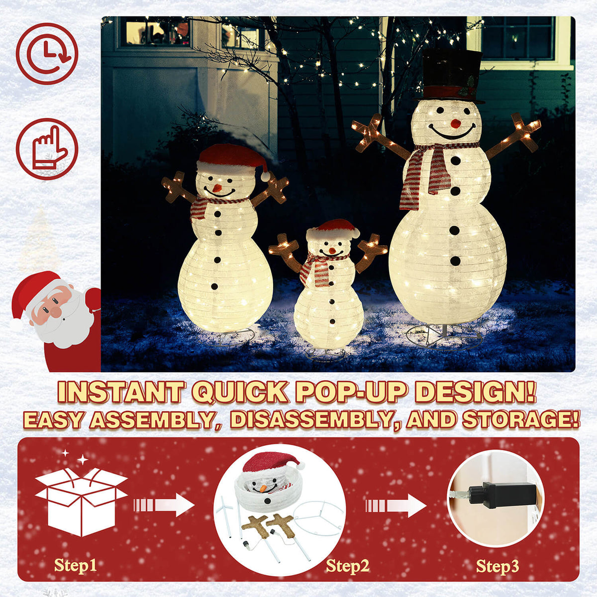 Veikous Outdoor Lighted Snowman Family for Yard, 3-Piece Snowman Set Christmas Decor with LED Lights, Ground Stakes