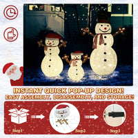 Veikous Outdoor Lighted Snowman, Snowman Family for Yard, 3-Piece Snowman Christmas Decor with LED Lights, Ground Stakes