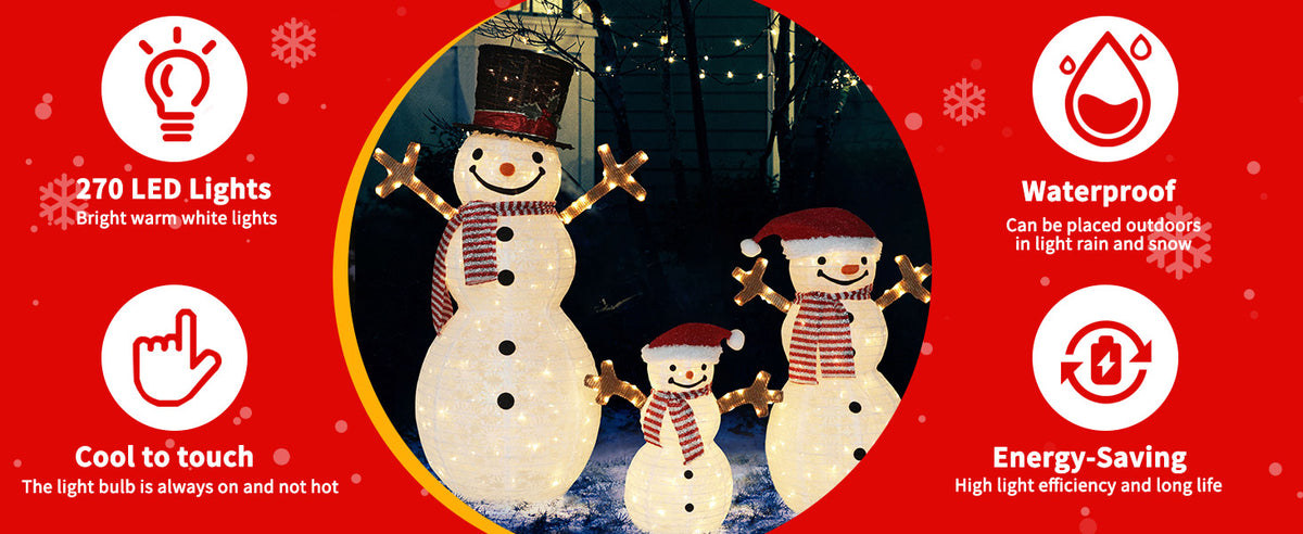 Veikous Outdoor Lighted Snowman Family for Yard, 3-Piece Snowman Set Christmas Decor with LED Lights, Ground Stakes