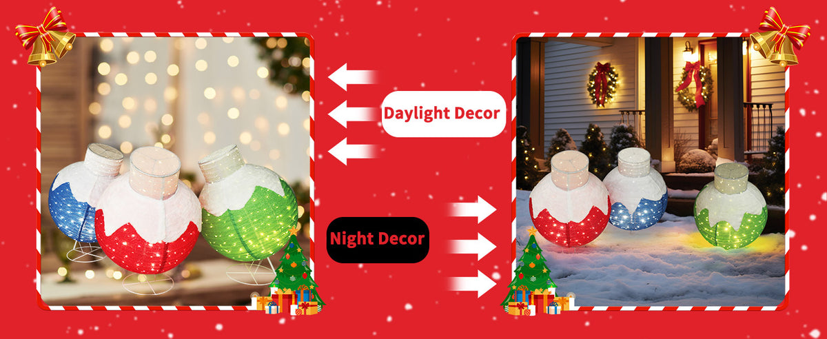 VEIKOUS Christmas Ball Lights Outdoor, Pop up Ornaments Decoration Set for Yard Holiday Decor