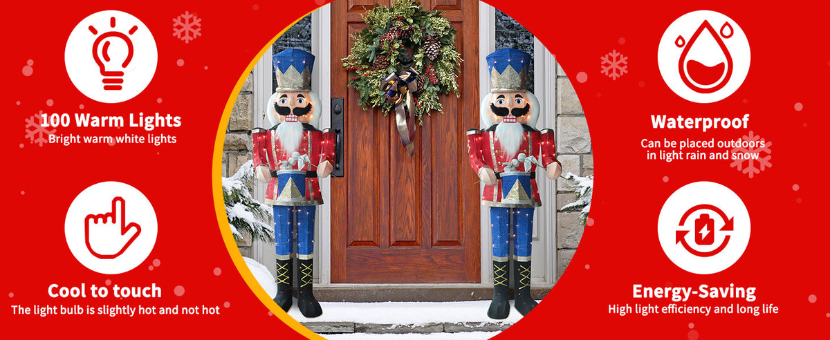 VEIKOUS Light up Outdoor Nutcracker, 5FT Lighted Nutcracker Soldier with Drum for Front Door, Porch