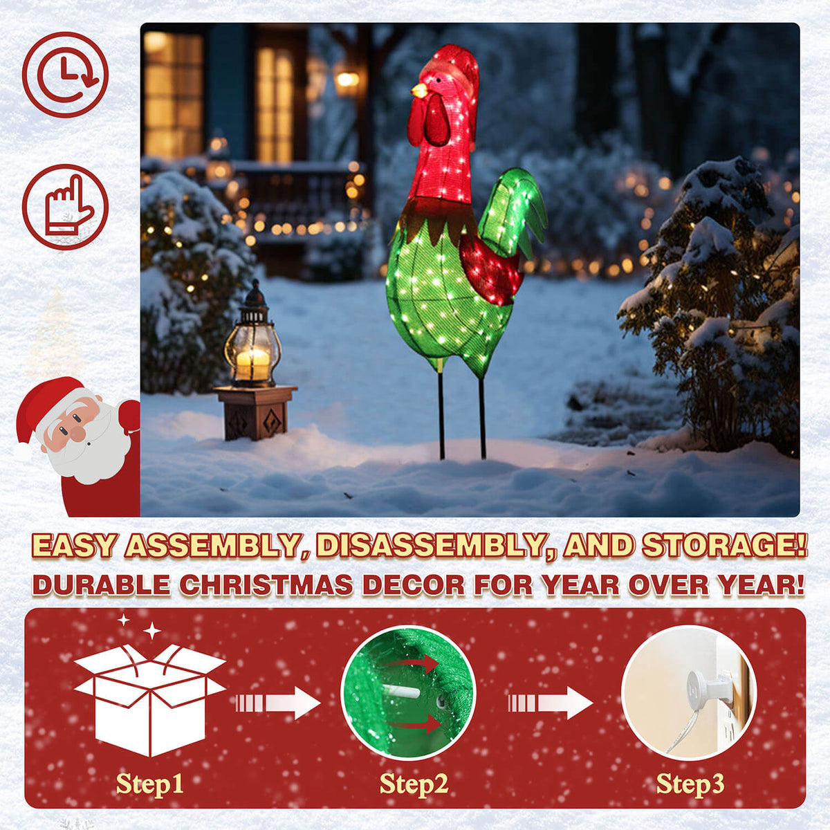 VEIKOUS Christmas Rooster, 6FT Pre-Lit Rooster Holiday Light Decoration