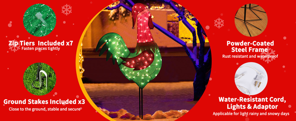 VEIKOUS Christmas Rooster, 6FT Pre-Lit Rooster Holiday Light Decoration