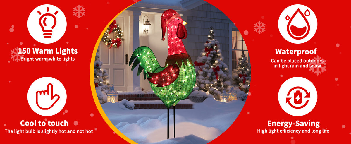 VEIKOUS Christmas Rooster, 6FT Pre-Lit Rooster Holiday Light Decoration