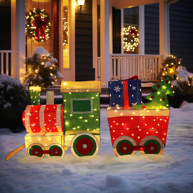 Outdoor Christmas Train with Present and Tree