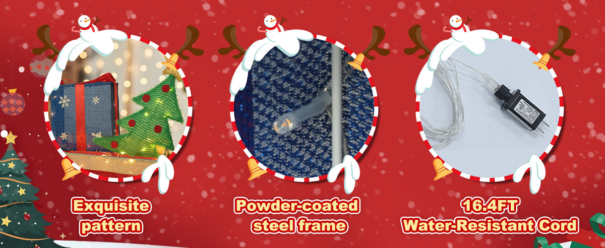 Veikous 5FT Lighted Christmas Train, Outdoor Christmas Decorations Set with Present and Christmas Tree