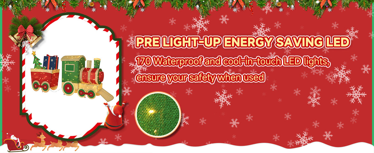 Veikous 5FT Lighted Christmas Train, Outdoor Christmas Decorations Set with Present and Christmas Tree