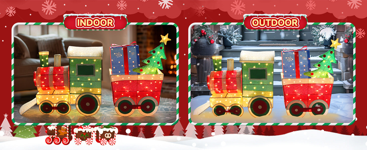 Lighted Christmas train for indoor and outdoor decorations