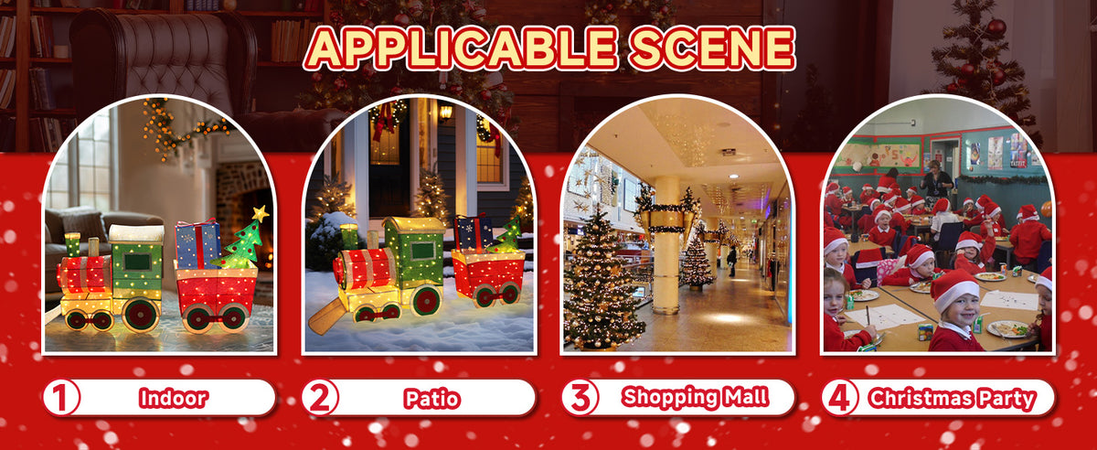 Veikous 5FT Lighted Christmas Train, Outdoor Christmas Decorations Set with Present and Christmas Tree