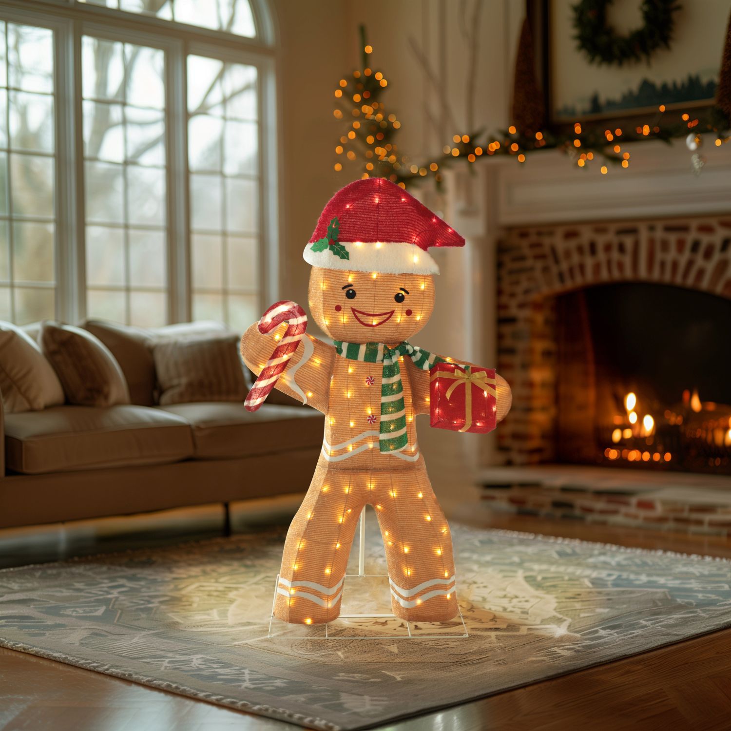 5FT Gingerbread Outdoor Decoration, Light-Up Decor with Stake