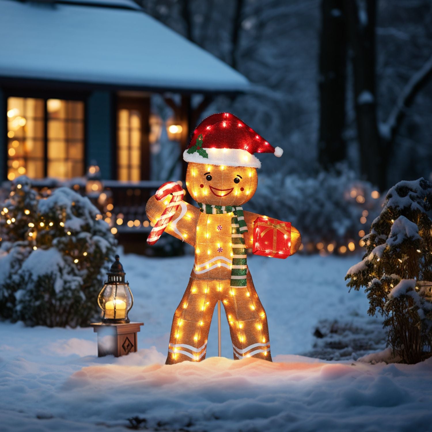 5FT Gingerbread Outdoor Decoration, Light-Up Decor with Stake