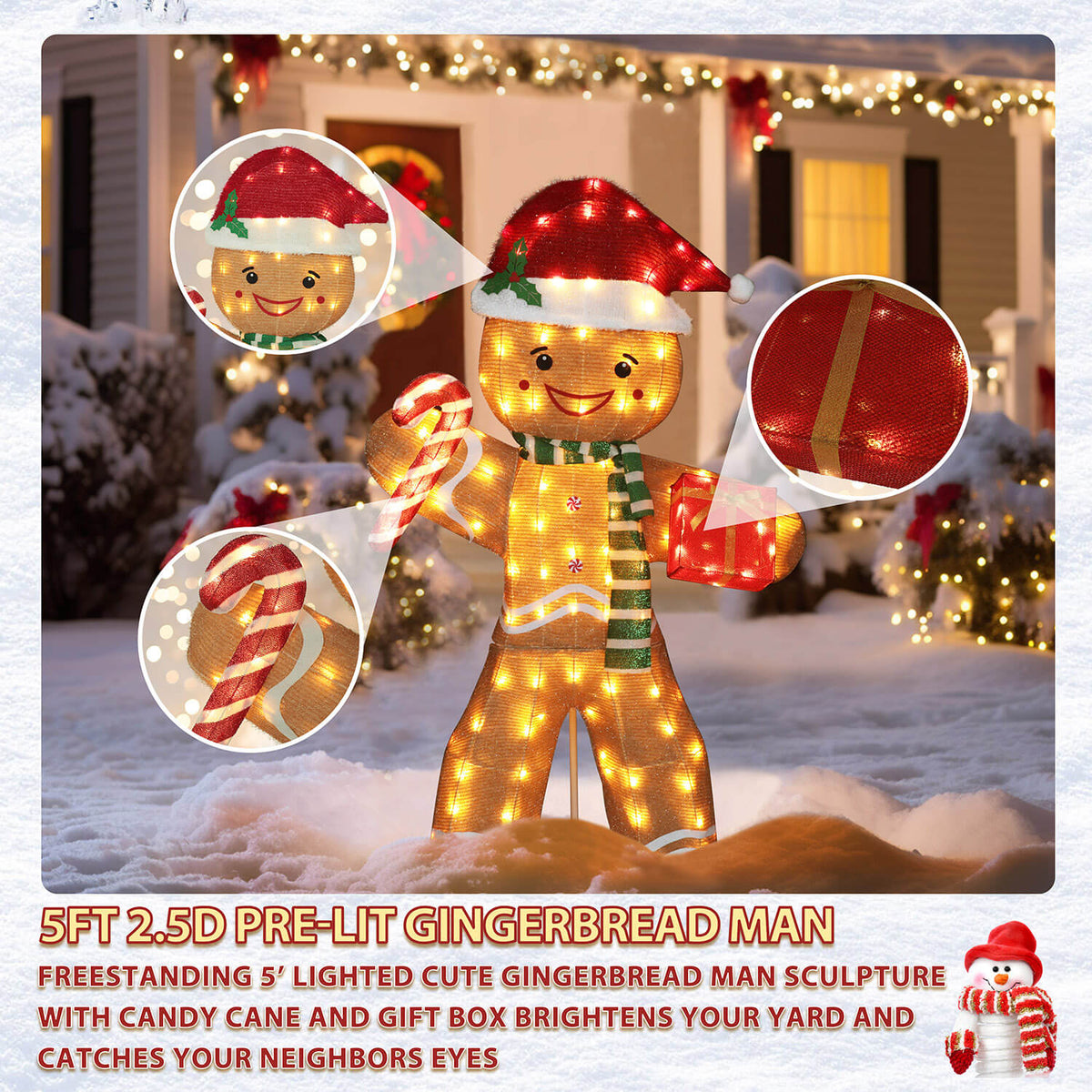 Veikous 5Ft Gingerbread Man Decoration, Outdoor Light-Up Decorations with Stake