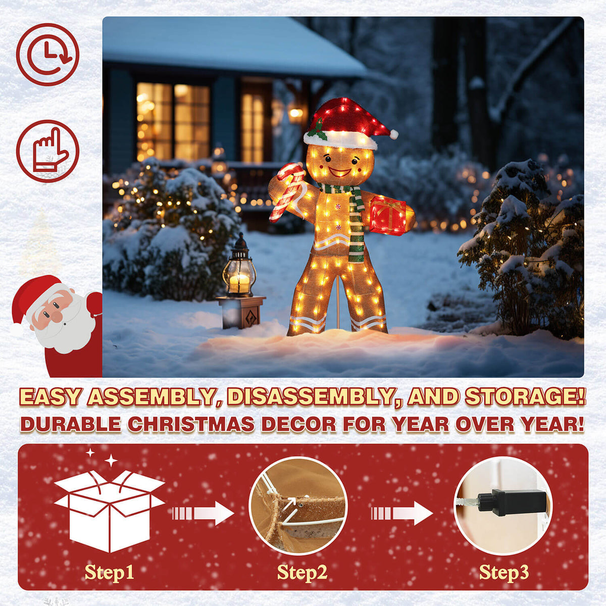 Veikous 5Ft Gingerbread Man Decoration, Outdoor Light-Up Decorations with Stake