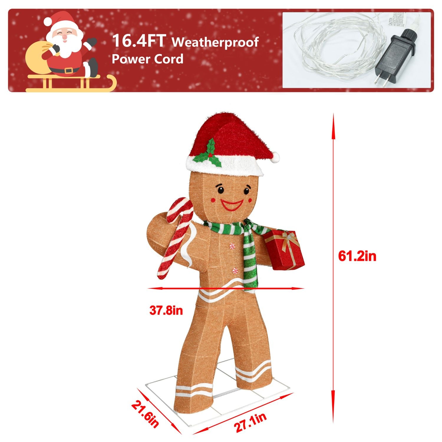 5FT Gingerbread Outdoor Decoration, Light-Up Decor with Stake
