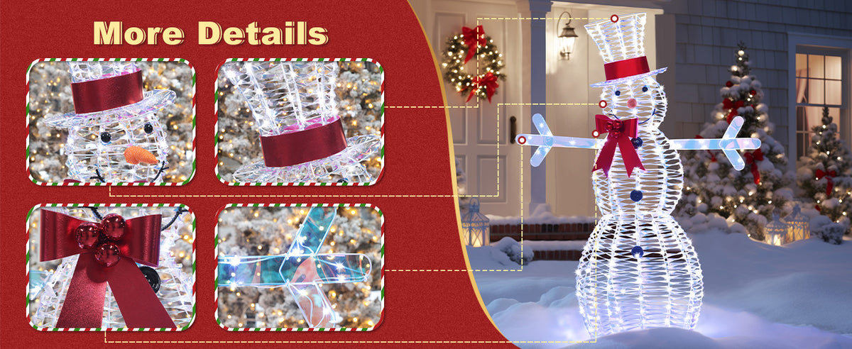 Veikous 4.5Ft Iridescent Snowman, Outdoor Christmas Snowman Decor for Holiday, Yard
