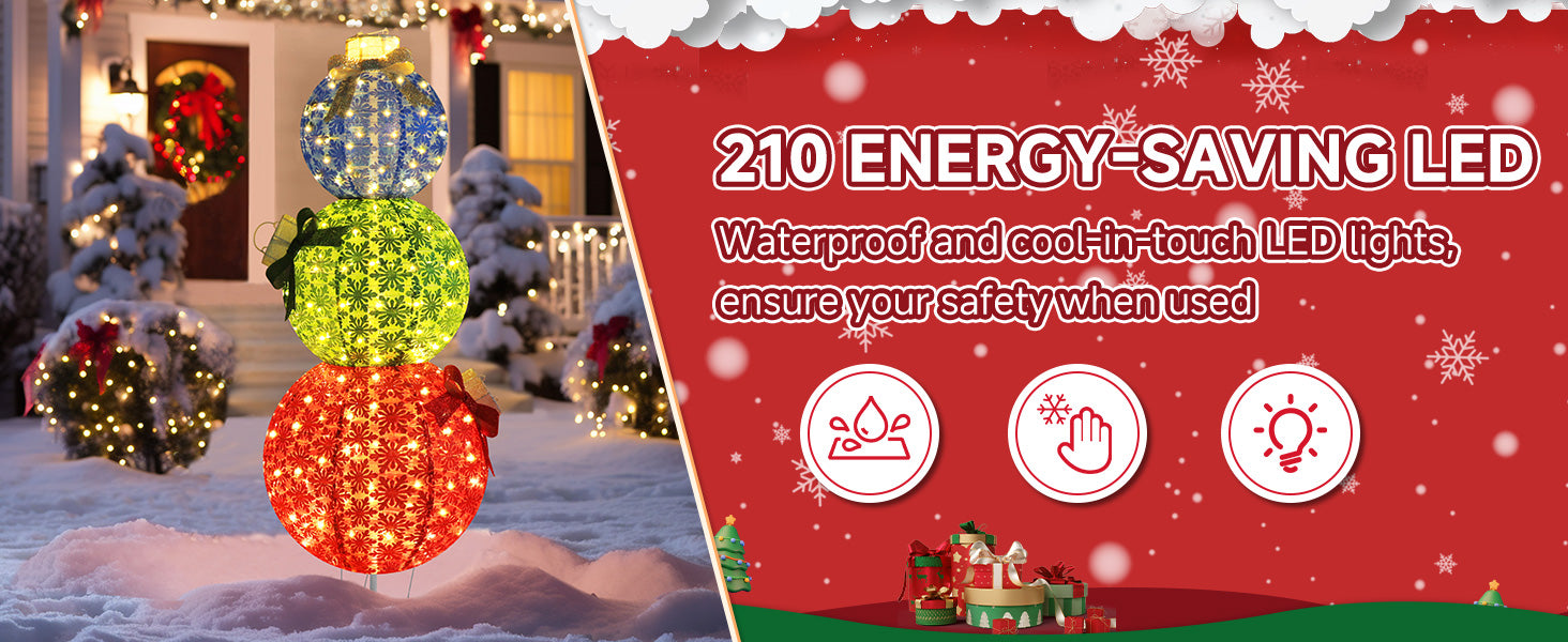 5 ft stacked ornaments with warm white led