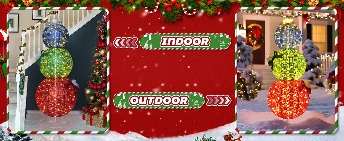 Veikous Light up Christmas Balls, 5FT Large Stackable Ornament for Outdoor Decoration