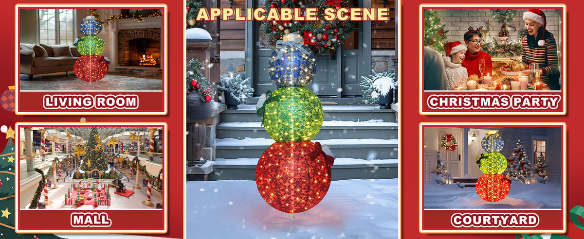 Veikous Light up Christmas Balls, 5FT Large Stackable Ornament for Outdoor Decoration