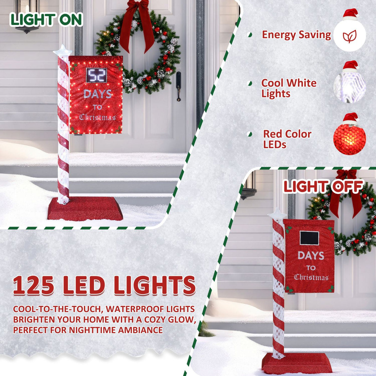 Days to Christmas Sign with 125 LED Lights