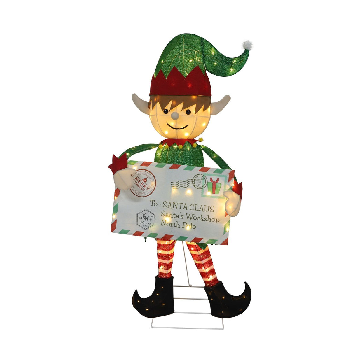 Postman Elf Outdoor Elf Christmas Decorations, Pre-Lit Postman Decor, 4.8FT – Veikous