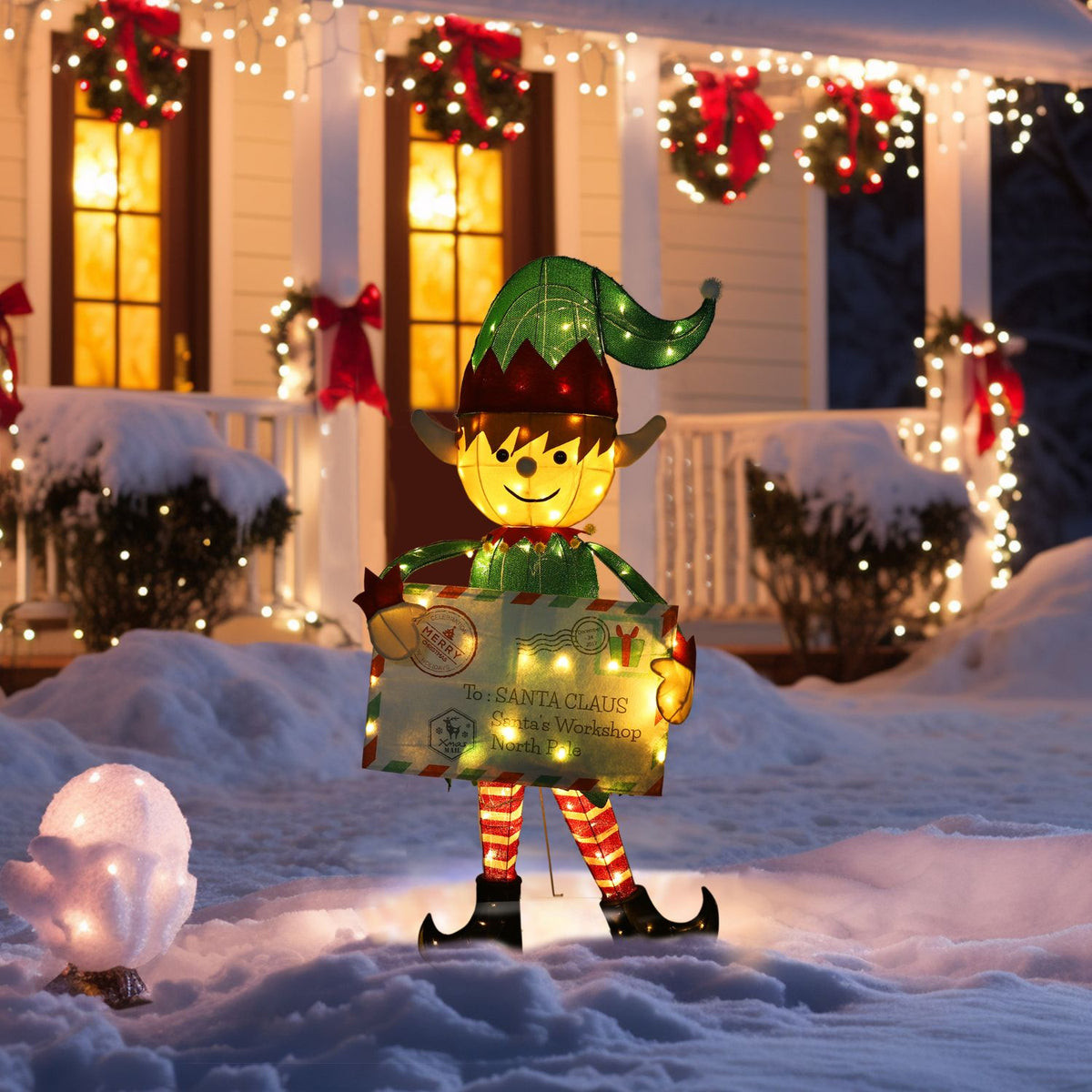 Postman Elf Outdoor Elf Christmas Decorations, Pre-Lit Postman Decor, 4.8FT – Veikous