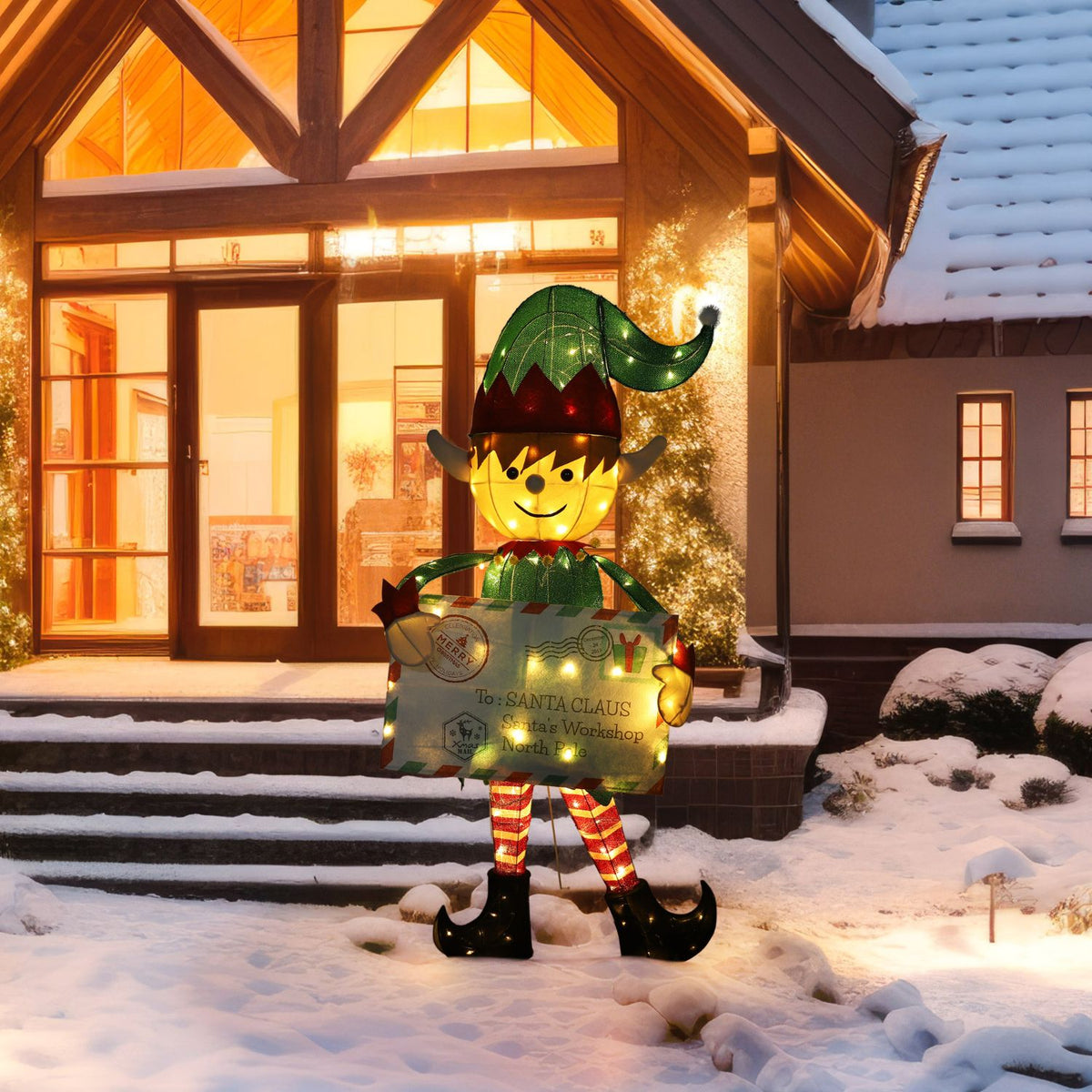 Postman Elf Outdoor Elf Christmas Decorations, Pre-Lit Postman Decor, 4.8FT – Veikous