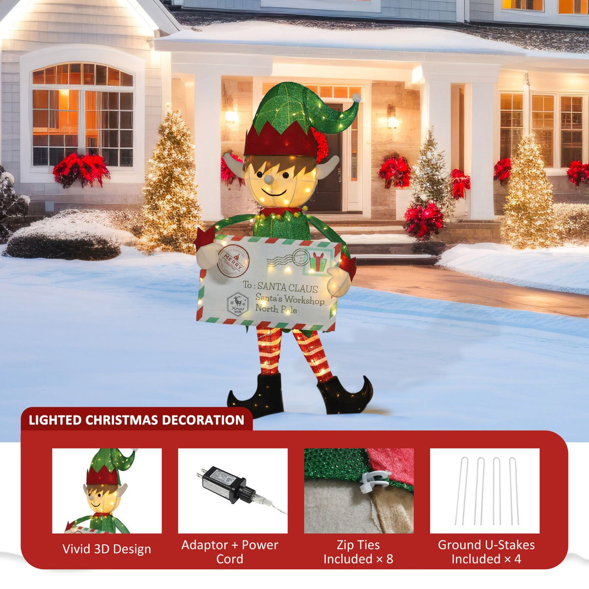 Postman Elf Outdoor Elf Christmas Decorations, Pre-Lit Postman Decor, 4.8FT – Veikous