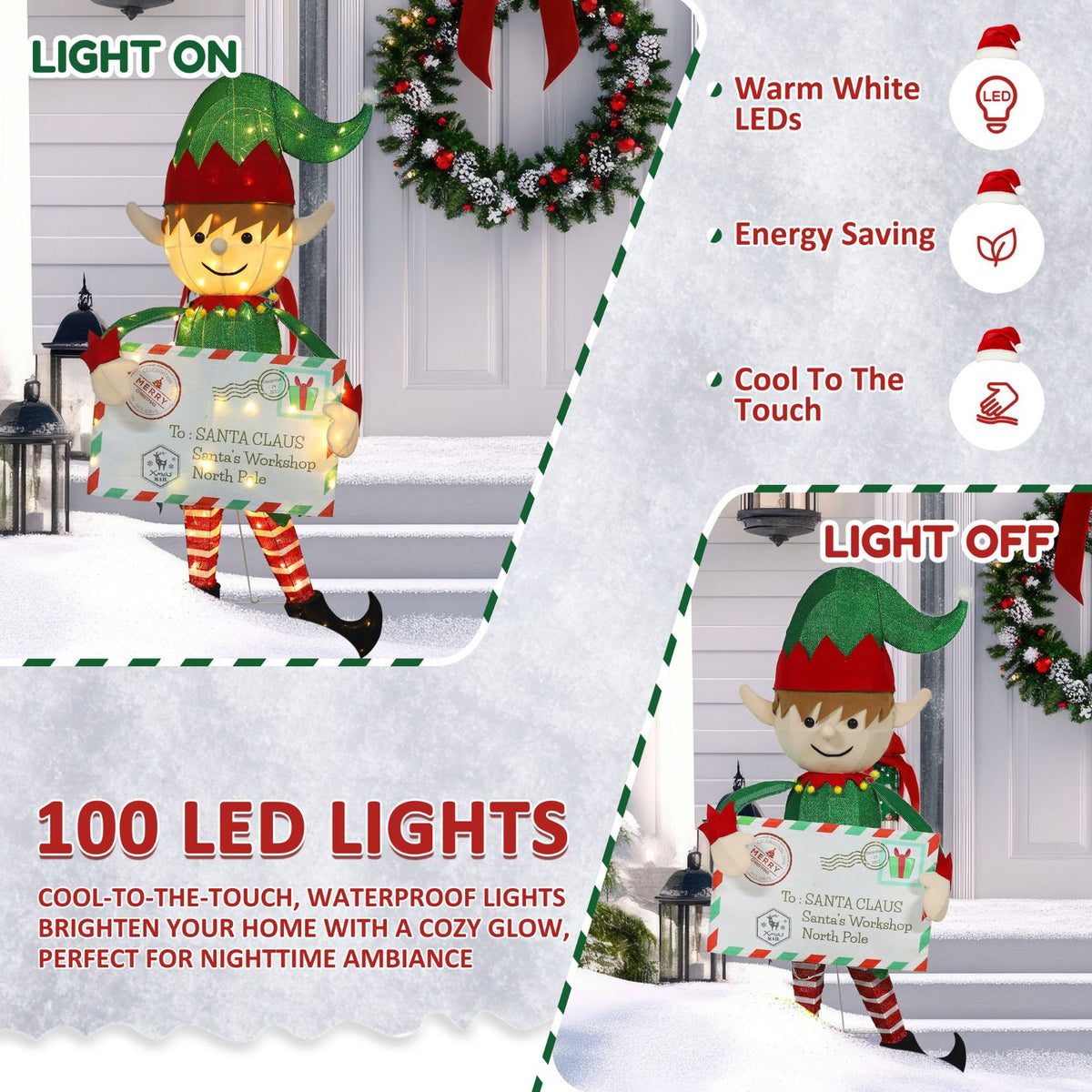 Postman Elf Outdoor Elf Christmas Decorations, Pre-Lit Postman Decor, 4.8FT – Veikous
