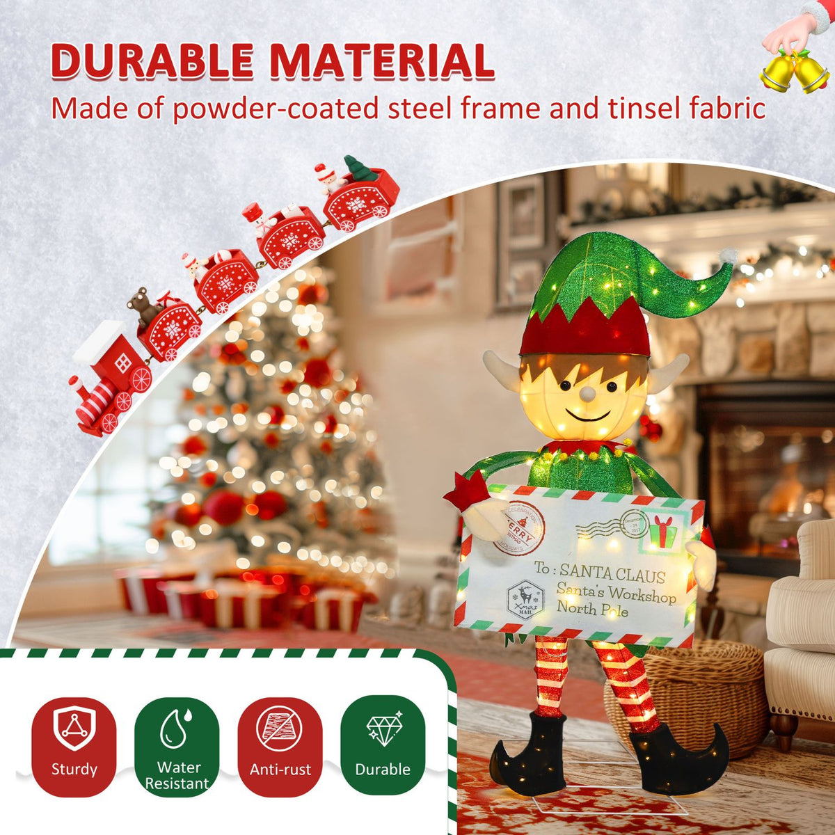 Postman Elf Outdoor Elf Christmas Decorations, Pre-Lit Postman Decor, 4.8FT – Veikous