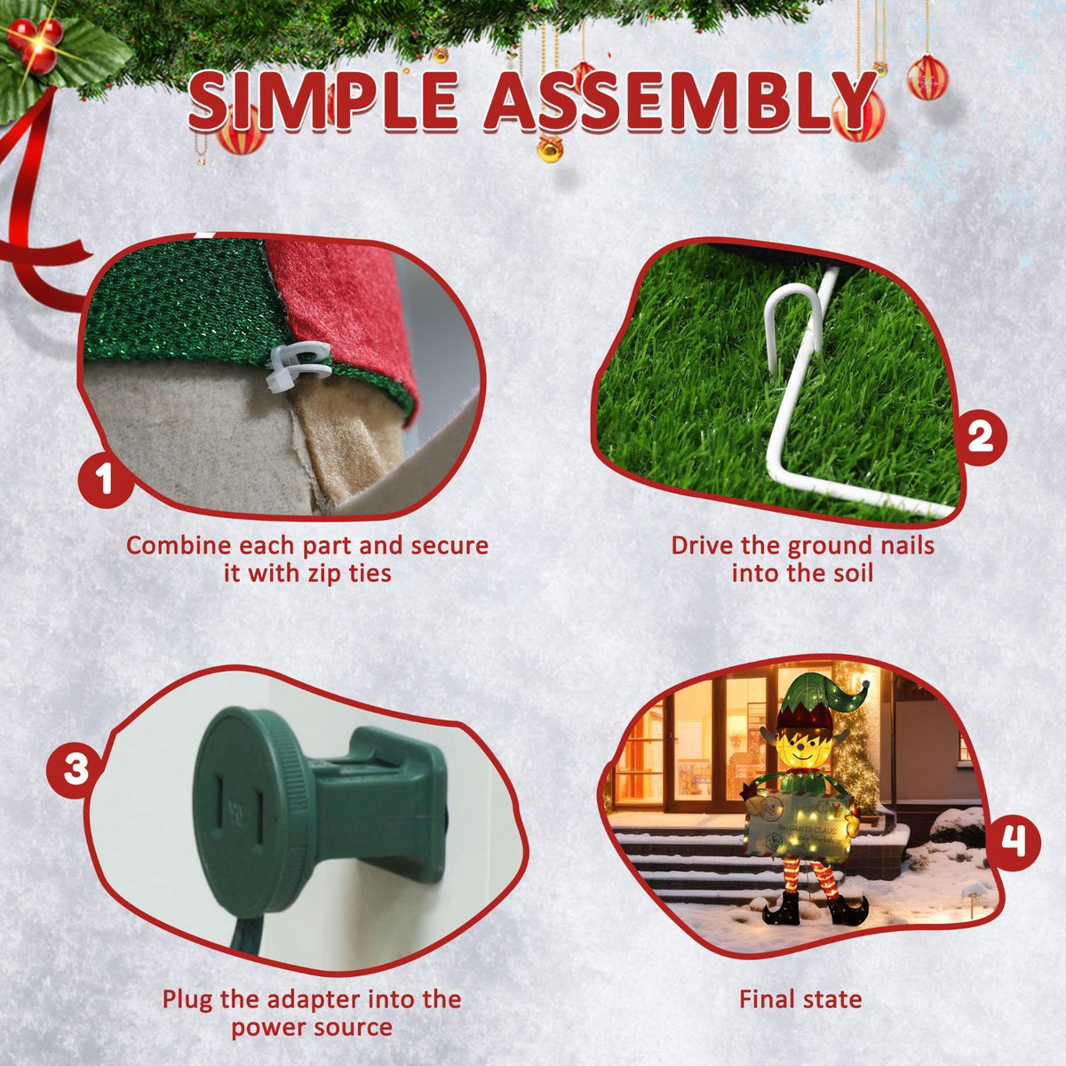 Postman Elf Outdoor Elf Christmas Decorations, Pre-Lit Postman Decor, 4.8FT – Veikous