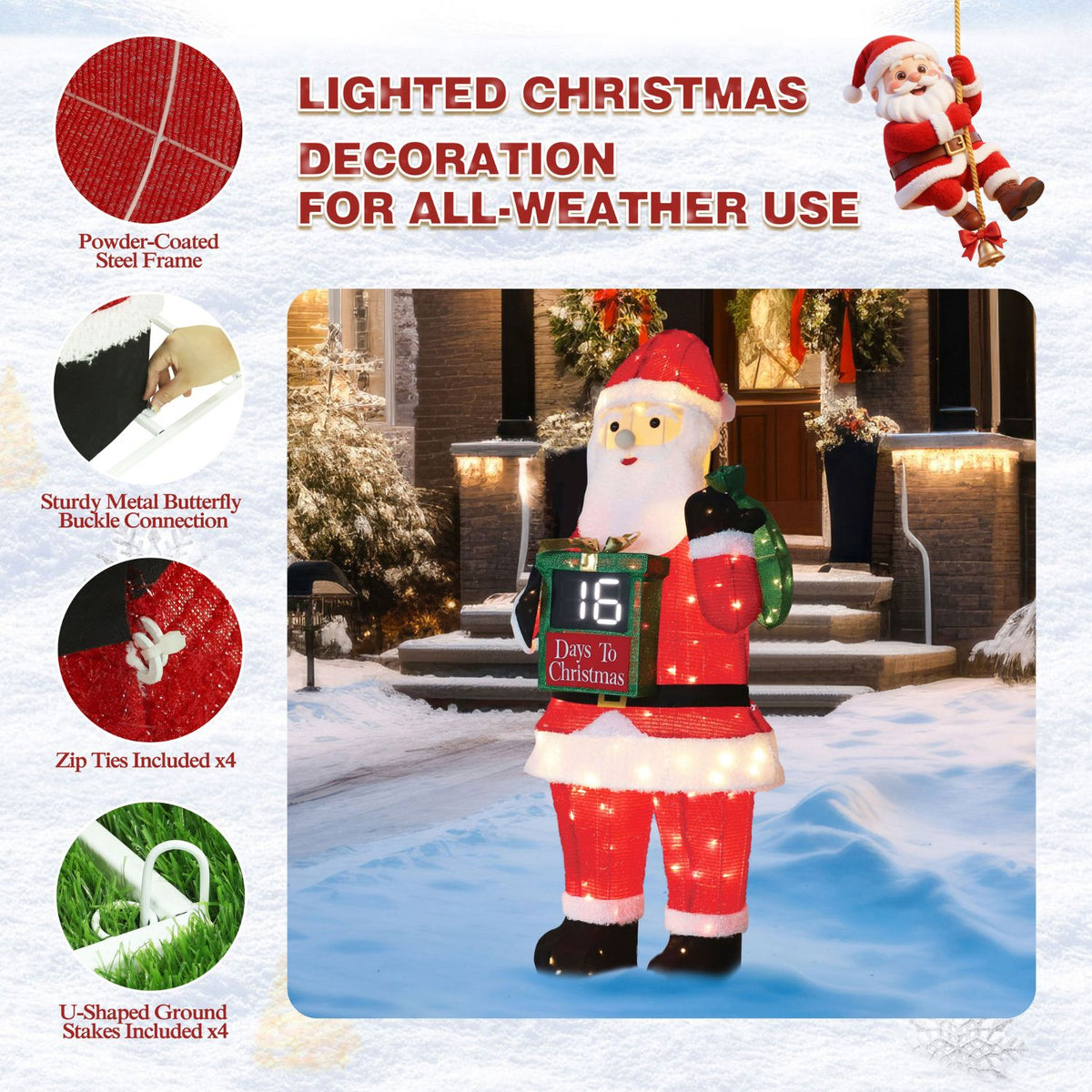 Veikous 5ft Lighted Santa Claus, Outdoor Christmas Santa Holiday Decoration w/ 145 LED
