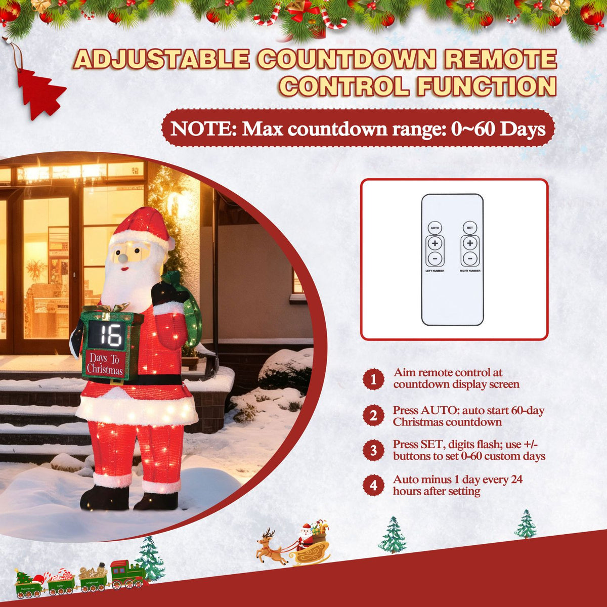 Veikous 5ft Lighted Santa Claus, Outdoor Christmas Santa Holiday Decoration w/ 145 LED